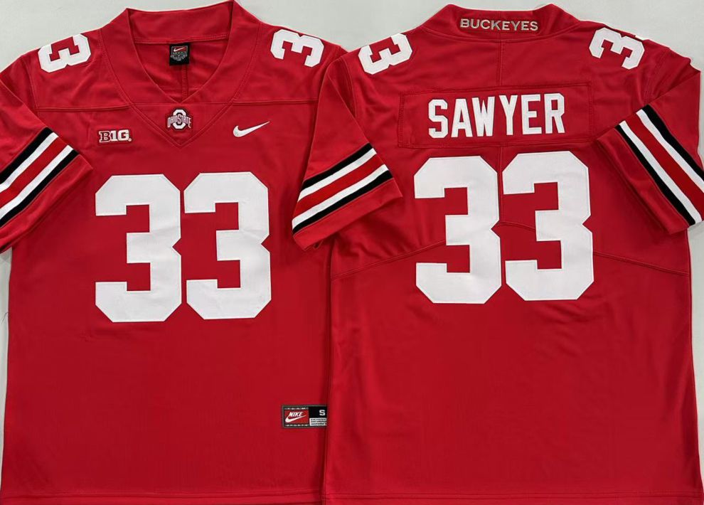 Men Ohio State Buckeyes #33 Sawyer Red Nike 2025 NCAA Jersey->ncaa teams->NCAA Jersey